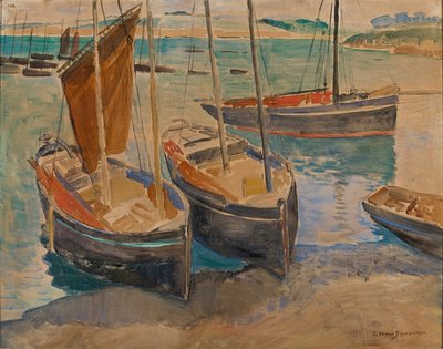 Porto con navi in Bretagna da Gerrit Willem van Blaaderen